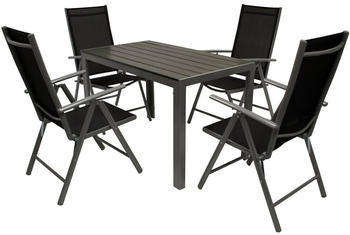 DEGAMO Garnitur SORANO 5-tlg. mit Tisch 70x125cm Aluminium/Kunstholz/Kunstgewebe schwarz (77656851)