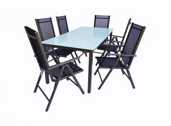 VCM Alu-Gartenset 189 Mattglas Tisch + 6 Stühle
