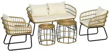Outsunny 5 tlg. Rattan Gartenmöbel-Set Beige (860-320V00BG)