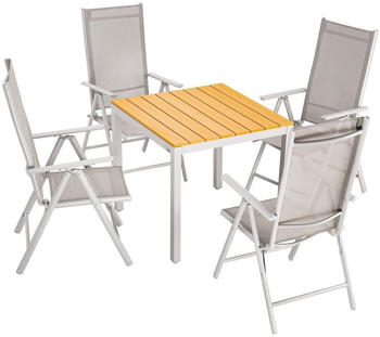 Casaria Gartenmöbel Set 4 Stühle mit WPC Tisch/Aluminium Sicherheitsglas Bern (994701)