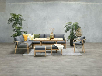 Garden Impressions Cubatao inkl. Sessel, Sitzbank, Tisch, Hockern und Kissen natur/grau links (501914)