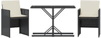 vidaXL 3-tlg. Bistro-Set mit Kissen Schwarz Poly Rattan