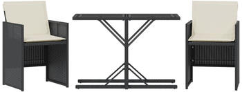 vidaXL 3-tlg. Bistro-Set mit Kissen Schwarz Poly Rattan (365062)