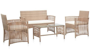 vidaXL 4-tlg. Garten-Lounge-Set mit Auflage Poly Rattan Beige (46436)