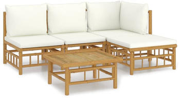 vidaXL 5-tlg. Garten-Lounge-Set mit Cremewei&szlig;en Kissen Bambus (3155177)