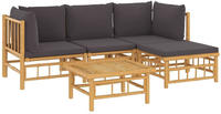 vidaXL 5-tlg. Garten-Lounge-Set mit Dunkelgrauen Kissen Bambus