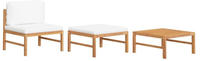 vidaXL 3-tlg. Garten-Lounge-Set mit Creme Kissen Teakholz