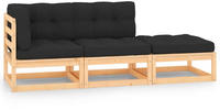 vidaXL 3-tlg. Garten-Lounge-Set mit Kissen Massivholz Kiefer