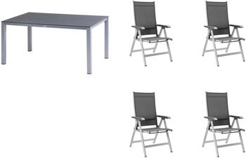 Kettler BasicPlus Esstischgarnitur Alu/Spraystone/Textil silber/anthrazit