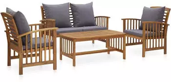 vidaXL Garden Set 4 Pieces Acacia Wood with Cushions Grey vidaXL Garden Set 4 Pieces Acacia Wood with Cushions Grey