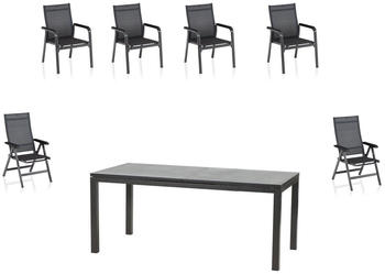 Kettler BasicPlus Premium Sitzgruppe anthrazit Alu/Spraystone Tisch 180/240x90cm 4 Stapelsessel-2 Multipositionsessel anthrazit (31585)