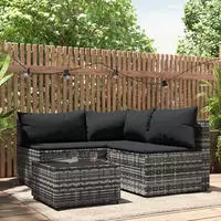 4-tlg. Garten-lounge-set Mit Kissen Grau Poly Rattan - Vidaxl