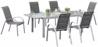 MERXX Garten-Essgruppe "Amalfi di lusso" 7 Stk. tlg. 6 Stapelsessel, Hochlehner...