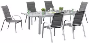Merxx Amalfi di lusso 7 tlg. Gartenset mit Ausziehtisch Alu/Textil diamantbraun