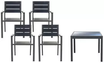 Home Deluxe VERANO MADERA Sitzgruppe mit Gartentisch & 4 Gartenst&uuml;hlen (40176)
