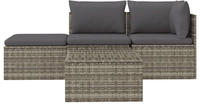 4-tlg. Garten-lounge-set Mit Kissen Grau Poly Rattan Vidaxl