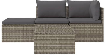 vidaXL 4-tlg. Garten-Lounge-Set mit Kissen Grau Poly Rattan (318676)