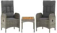 vidaXL 3-tlg. Garten-Lounge-Set mit Kissen Grau Poly Rattan