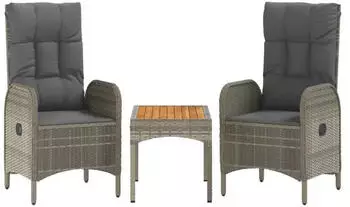 vidaXL 2-Sitzer Lounge-Set aus Polyrattan mit Polster grau (319907)