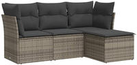 vidaXL 4-tlg. Garten-Sofagarnitur mit Kissen Grau Poly Rattan
