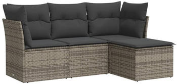 vidaXL Garten Sofagarnitur mit Kissen 4-tlg. Grau Poly Rattan (3249379)