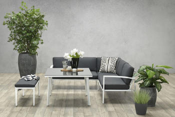 Garden Impressions Baltimore inkl. Ecksofa, Bank und Tisch weiß/schwarz (502203)