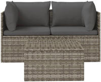 3-tlg. Garten-lounge-set Mit Kissen Grau Poly Rattan - Vidaxl