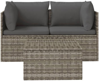 vidaXL 3-tlg. Garten-Lounge-Set mit Kissen Grau Poly Rattan (318675)