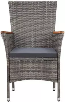 vidaXL 7-tlg. Garten-Essgruppe mit Auflagen Poly Rattan Grey (46084)