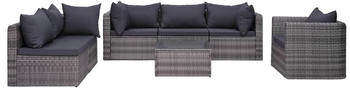 vidaXL 7-tlg. Garten-Sofagarnitur mit Polster&Kissen Poly Rattan Grau (44158)