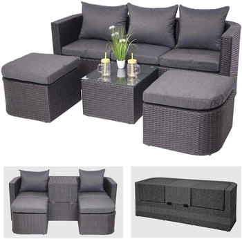 MCW 3in1-Garnitur MCW-J37 Spun Poly Poly-Rattan MVG anthrazit Kissen dunkelgrau