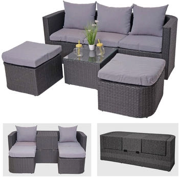 MCW 3in1-Garnitur MCW-J37 Spun Poly Poly-Rattan MVG anthrazit Kissen hellgrau