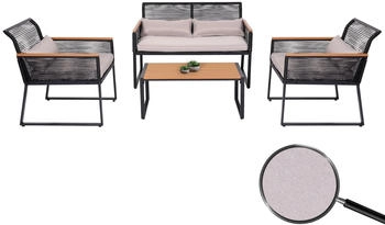 MCW MCW-K42 Lounge-Set Seilgeflecht Rope Holzoptik Stahl Polster hellgrau