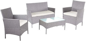 MCW 2-1-1 Poly-Rattan Garten-Garnitur Hamar grau/creme