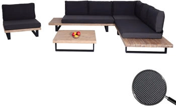 MCW MCW-H54 Lounge-Set Spun Poly Akazie Holz MVG Aluminium hellbraun Polster dunkelgrau