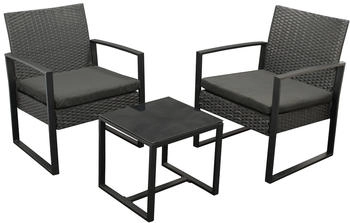 DEGAMO MALTA 3-teilig Metall/Polyrattan mit Polstern schwarz