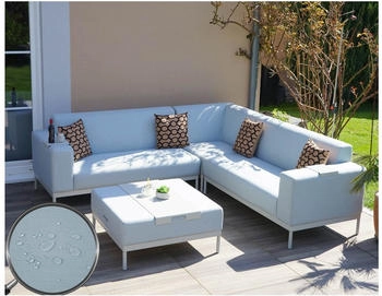 MCW Alu-Garten-Garnitur MCW-C47 Stoff/Textil blau mit Ablage Kissen braun