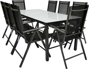 VCM Alu-Gartenset 189 Mattglas Tisch + 8 Stühle