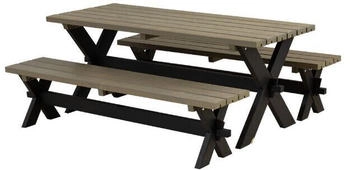 Plus A/S Nostalgi Plankengarnitur 177 cm Tisch und 2 Bänke schwarz - graubraun