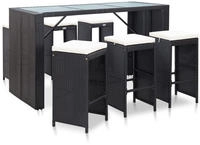 vidaXL 7-tlg. Gartenbar-Set mit Auflagen Poly Rattan Schwarz