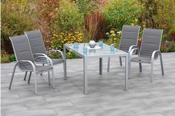 Merxx Amalfi di Lusso 5tlg. mit Tisch 150x90cm Aluminiumgestell Silber mit Textilbespannung Anthrazit