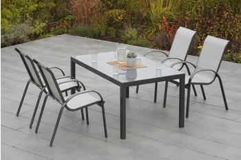 Merxx Amalfi 5tlg. mit Tisch 150x90cm Aluminiumgestell Graphit mit Textilbespannung Diamantbraun