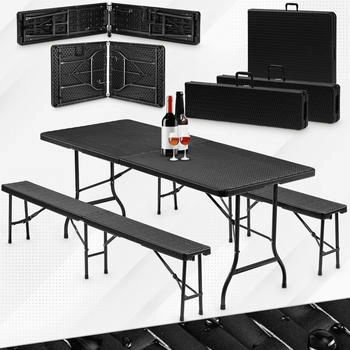 VESKA Bierzeltgarnitur 3-teilig Rattan-Optik anthrazit