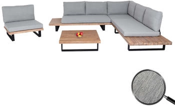 MCW MCW-H54 Lounge-Set Spun Poly Akazie Holz MVG Aluminium hellbraun Polster hellgrau