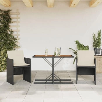 vidaXL Bistro set 3 pieces with cushions poly rattan black/cream (365068)