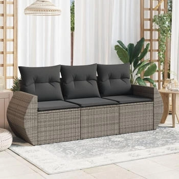 vidaXL Garten Sofagarnitur mit Kissen 3-TLG., Gartenm&ouml;bel Gartengarnitur, Sitzgruppe Sitzgarnitur, Lounge Sofa Garnitur Terrasse, Grau Poly Rattan (3221059)