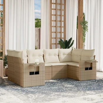 vidaXL 6-tlg. Garten-Sofagarnitur mit Kissen Grau Poly Rattan (3252917)