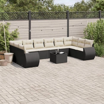 vidaXL Gartenlounge-Set 10-tlg. Garten-Sofagarnitur mit Kissen Braun Poly Rattan, Braun (3254210)