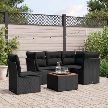 vidaXL Gartenlounge-Set, 6-tlg. Garten-Sofagarnitur mit Kissen Schwarz Poly Rattan (3223626)