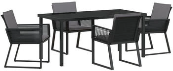 vidaXL 5-teilige Garten Esszimmer Set mit Kissen Schwarz Poly Rattan 4 Stühle und Tisch für Outdoor Terrassenmöbel Stuhl Sitz Balkon (3379320)